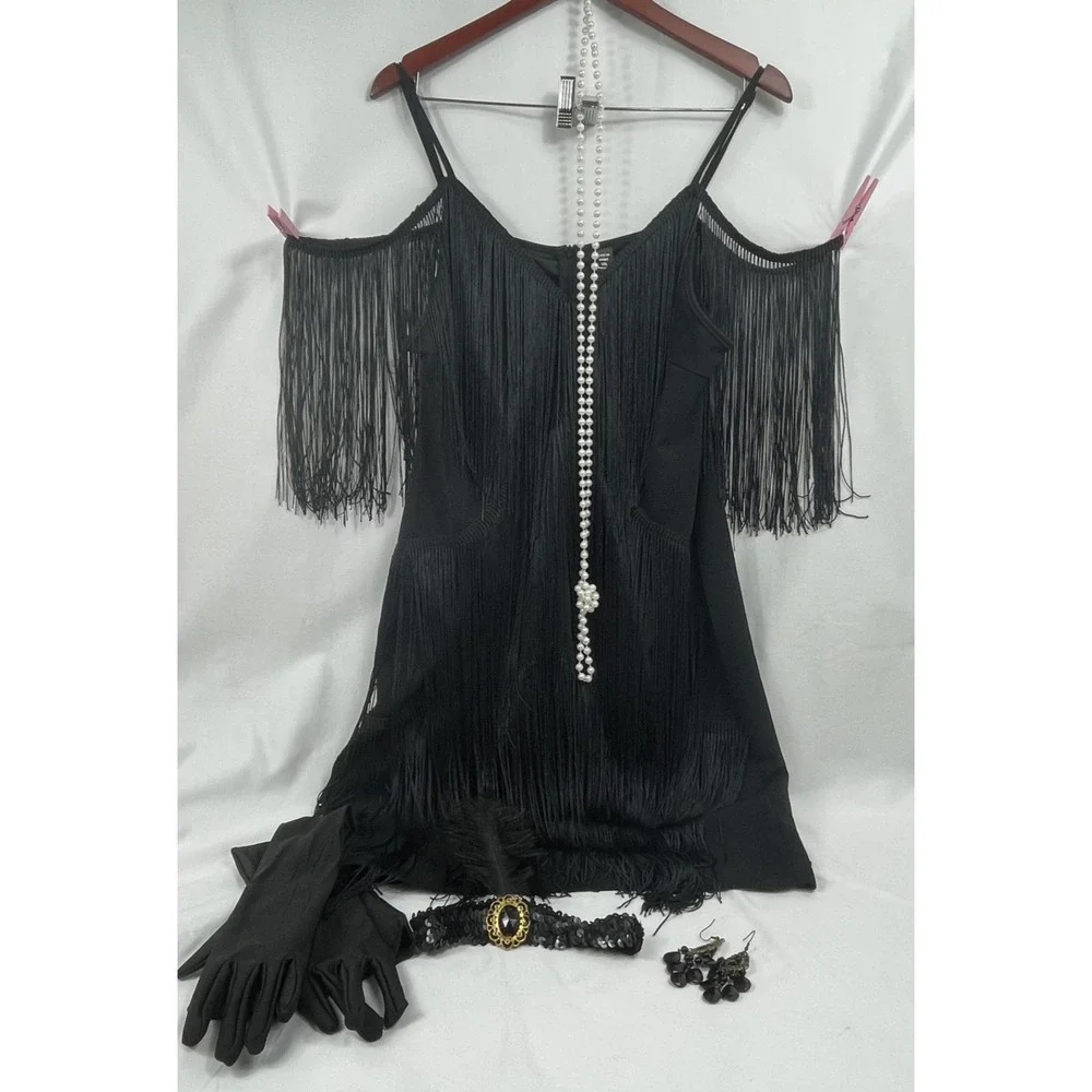 Roaring 20's Gatsby Party Flapper Costume Gloves Hairband Necklace Earing Sz 1X
